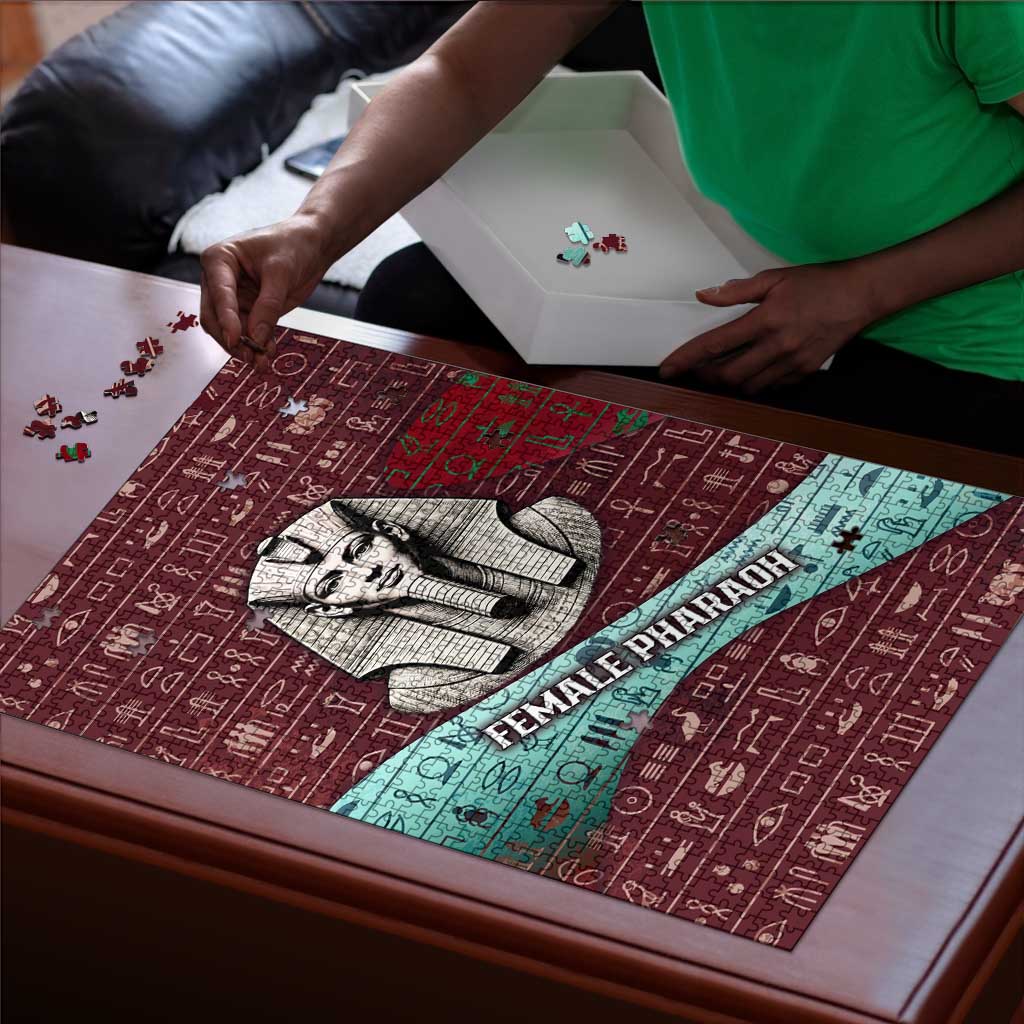Hatshepsut Puzzle with Pharaoh Bust Illustration, Female Pharaoh Title and Egyptian Hieroglyph - Wonder Print Shop
