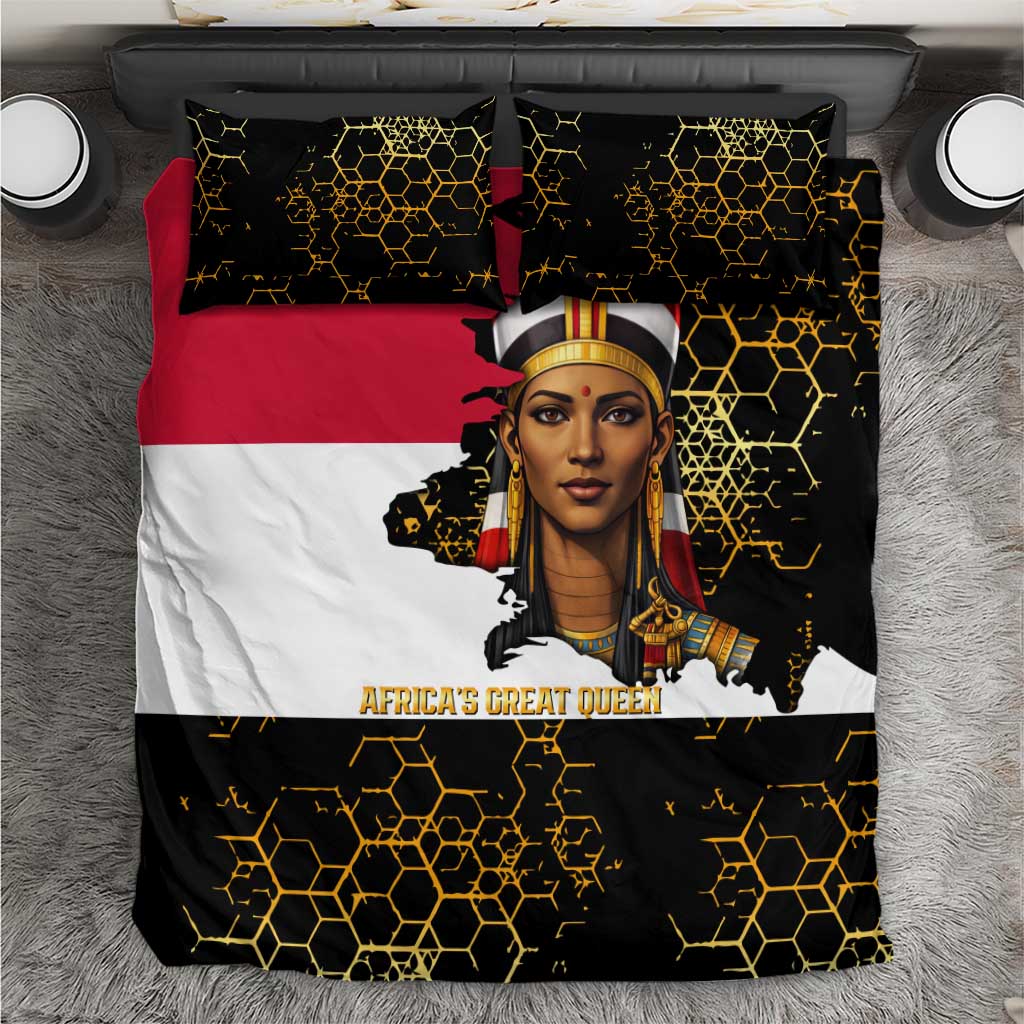 Hatshepsut Bedding Set with Royal Portrait, Pre-Colonial Empires Text and Red-Black Honeycomb - Wonder Print Shop