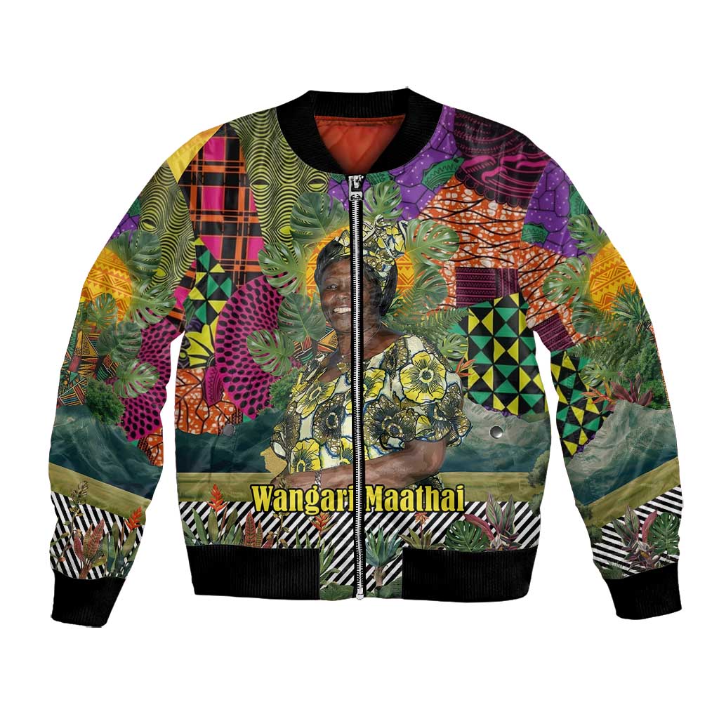 Wangari Maathai Bomber Jacket Colorful Nature-Inspired Design Empowerment Quote African Print Environmental - Wonder Print Shop