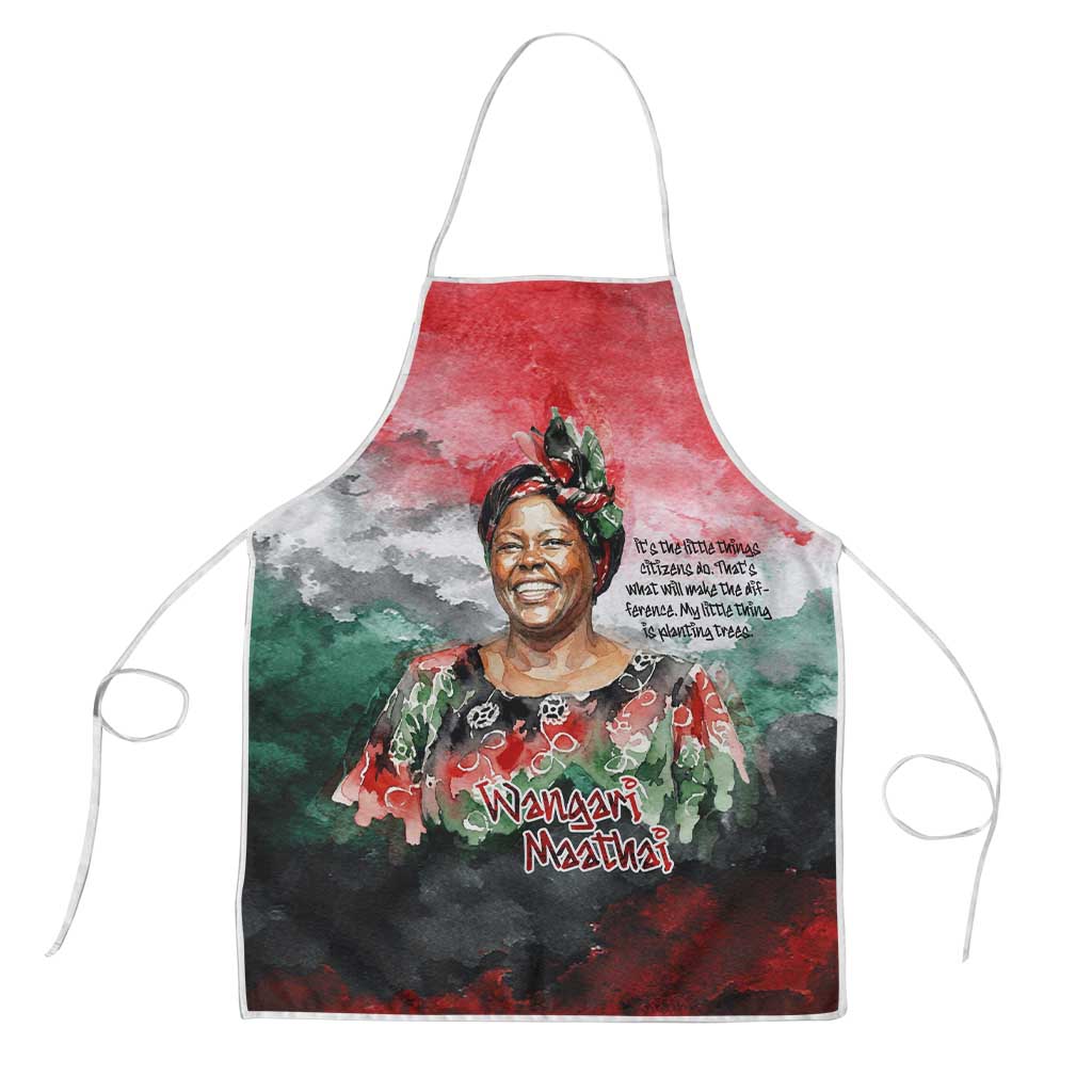 Wangari Maathai Apron Kenyan Flag Watercolor Style - Environmental Quote Planting Trees Tribute Eco-Activism - Wonder Print Shop