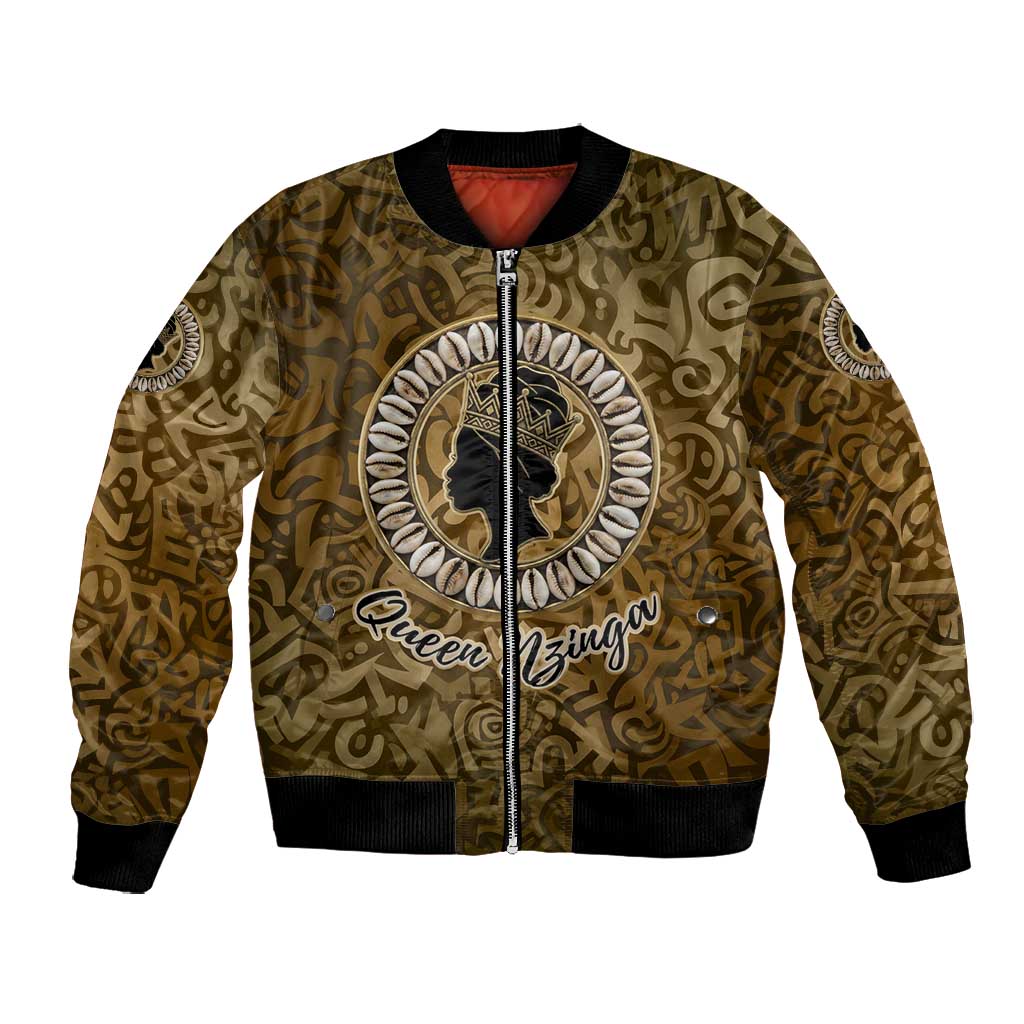 Queen Nzinga Bomber Jacket Cowrie Crown Silhouette Royal Power - Wonder Print Shop