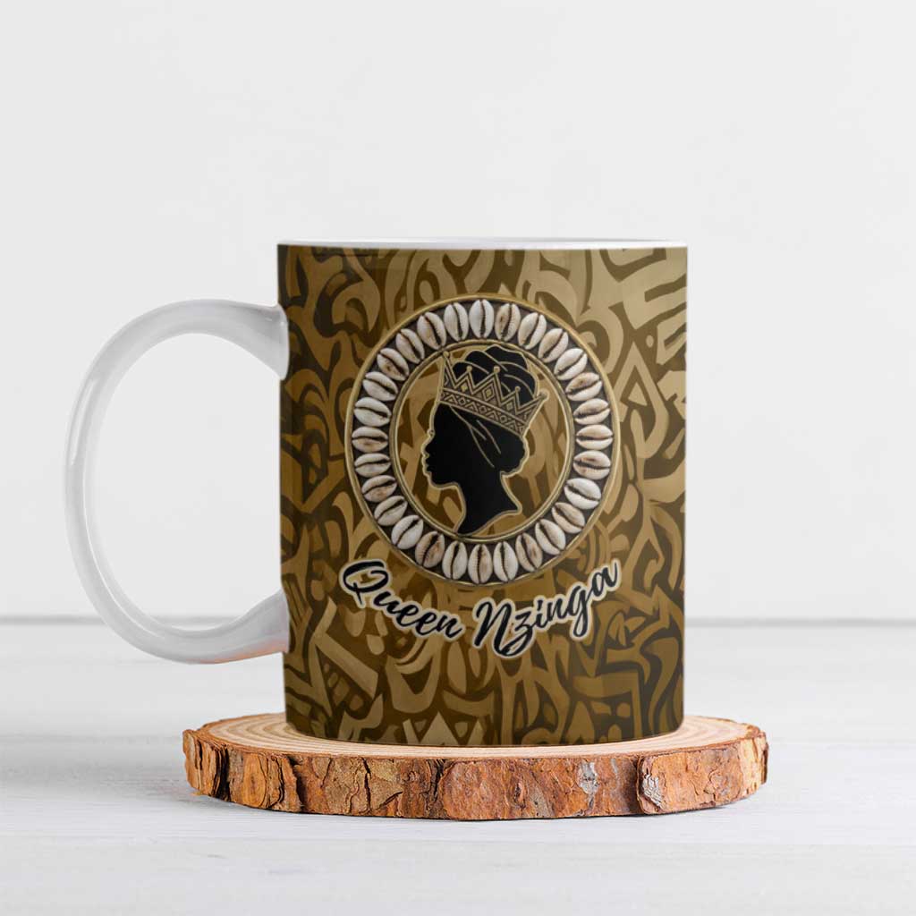 Queen Nzinga Ceramic Mug Cowrie Crown Silhouette Royal Power - Wonder Print Shop