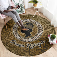 Queen Nzinga Round Carpet Cowrie Crown Silhouette Royal Power - Wonder Print Shop