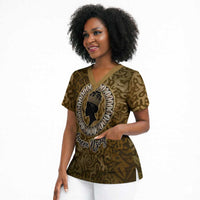 Queen Nzinga Scrub Top Cowrie Crown Silhouette Royal Power - Wonder Print Shop