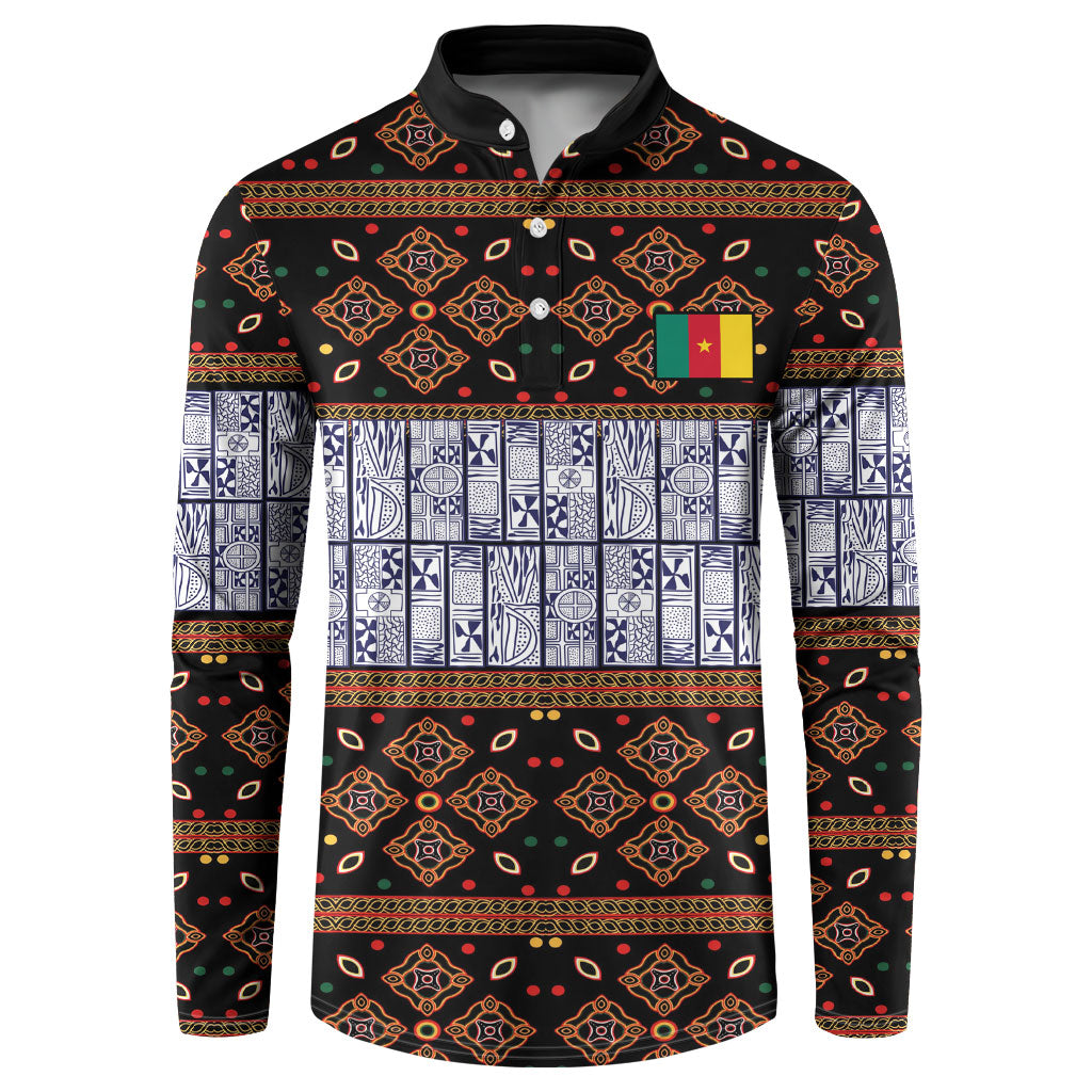 Cameroon Toghu Button Sweatshirt Flag Coat Of Arms - Traditional Bamenda Art