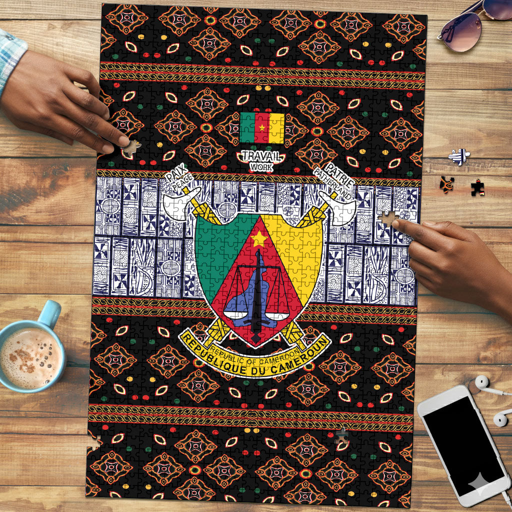 Cameroon Toghu Puzzle Flag Coat Of Arms - Traditional Bamenda Art