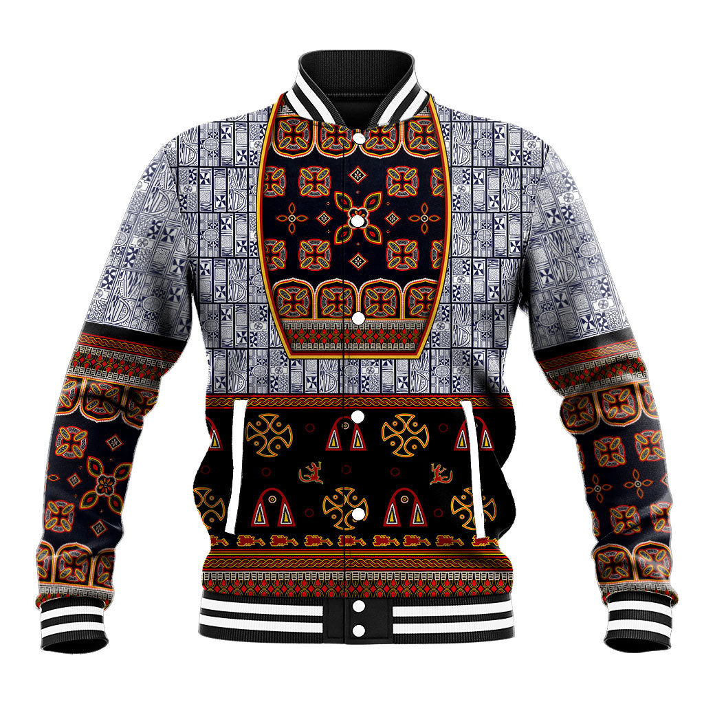 Cameroon Toghu Ethnic Heritage Baseball Jacket Traditional Bamenda Embroidery Style - African Tribal Motifs