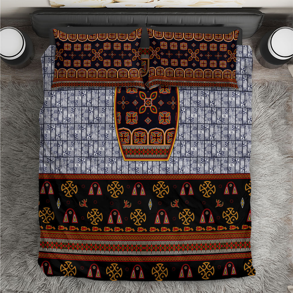Cameroon Toghu Ethnic Heritage Bedding Set Traditional Bamenda Embroidery Style - African Tribal Motifs