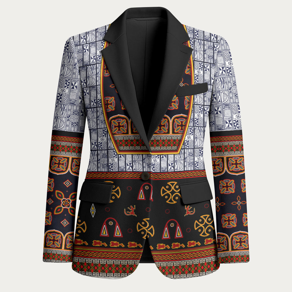 Cameroon Toghu Ethnic Heritage Blazer Traditional Bamenda Embroidery Style - African Tribal Motifs