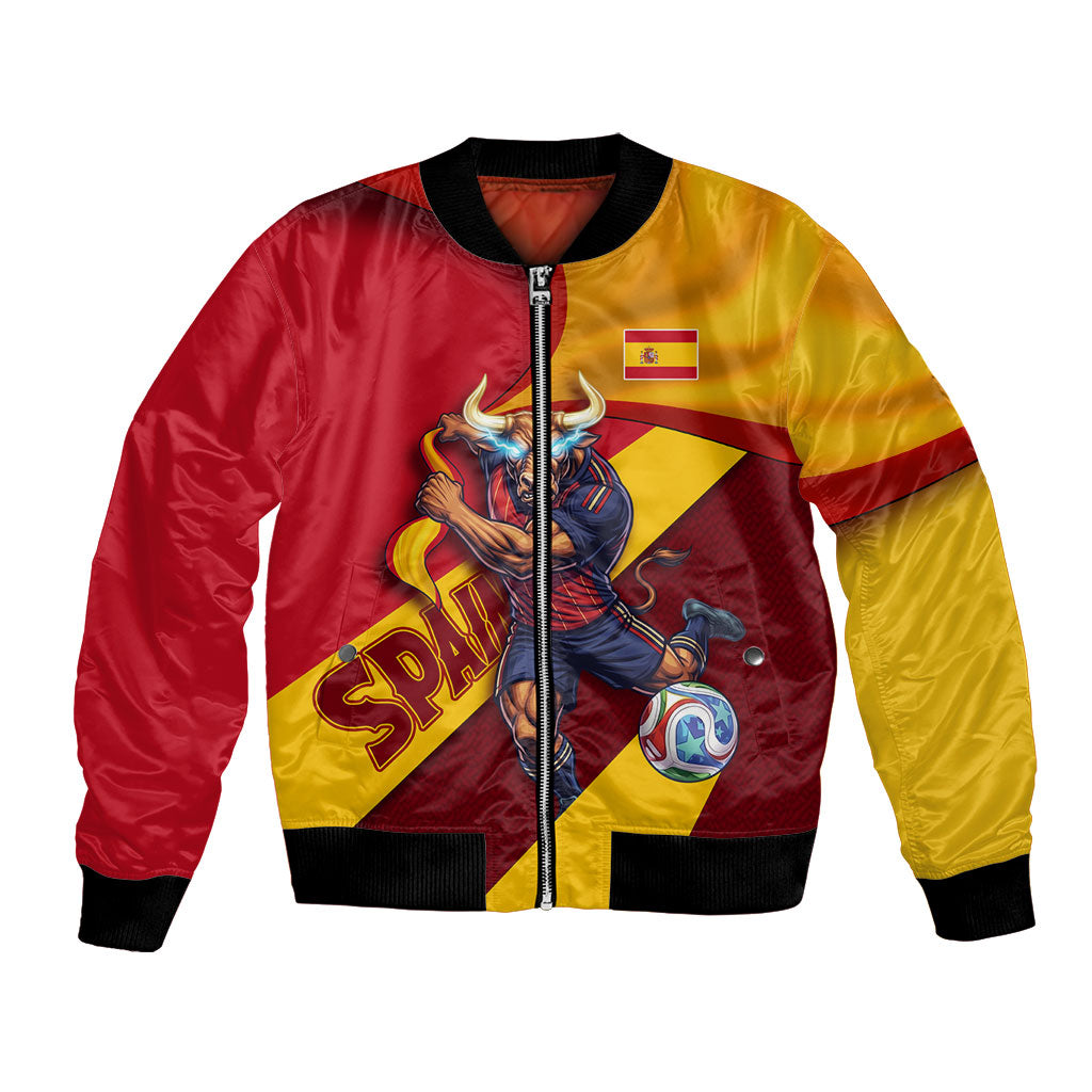 Personalized Spain Football Bomber Jacket Spanish Soccer Team Flag Bull Mascot