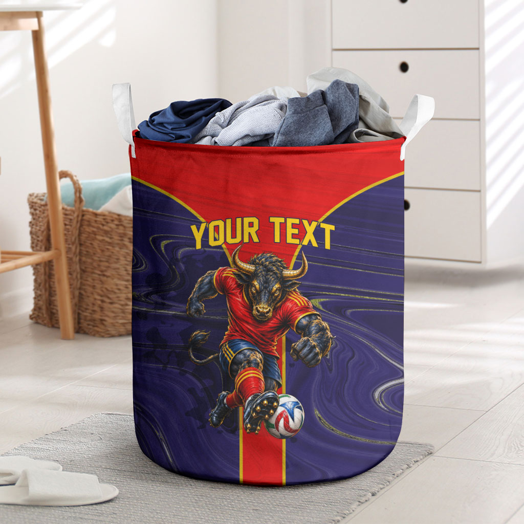Personalized Spain Football Laundry Basket Fear the Bull Soccer Mascot Marble Art