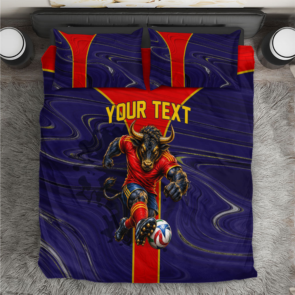 Personalized Spain Football Bedding Set Fear the Bull Soccer Mascot Marble Art