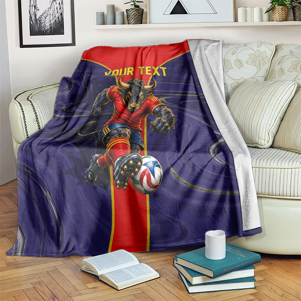 Personalized Spain Football Blanket Fear the Bull Soccer Mascot Marble Art