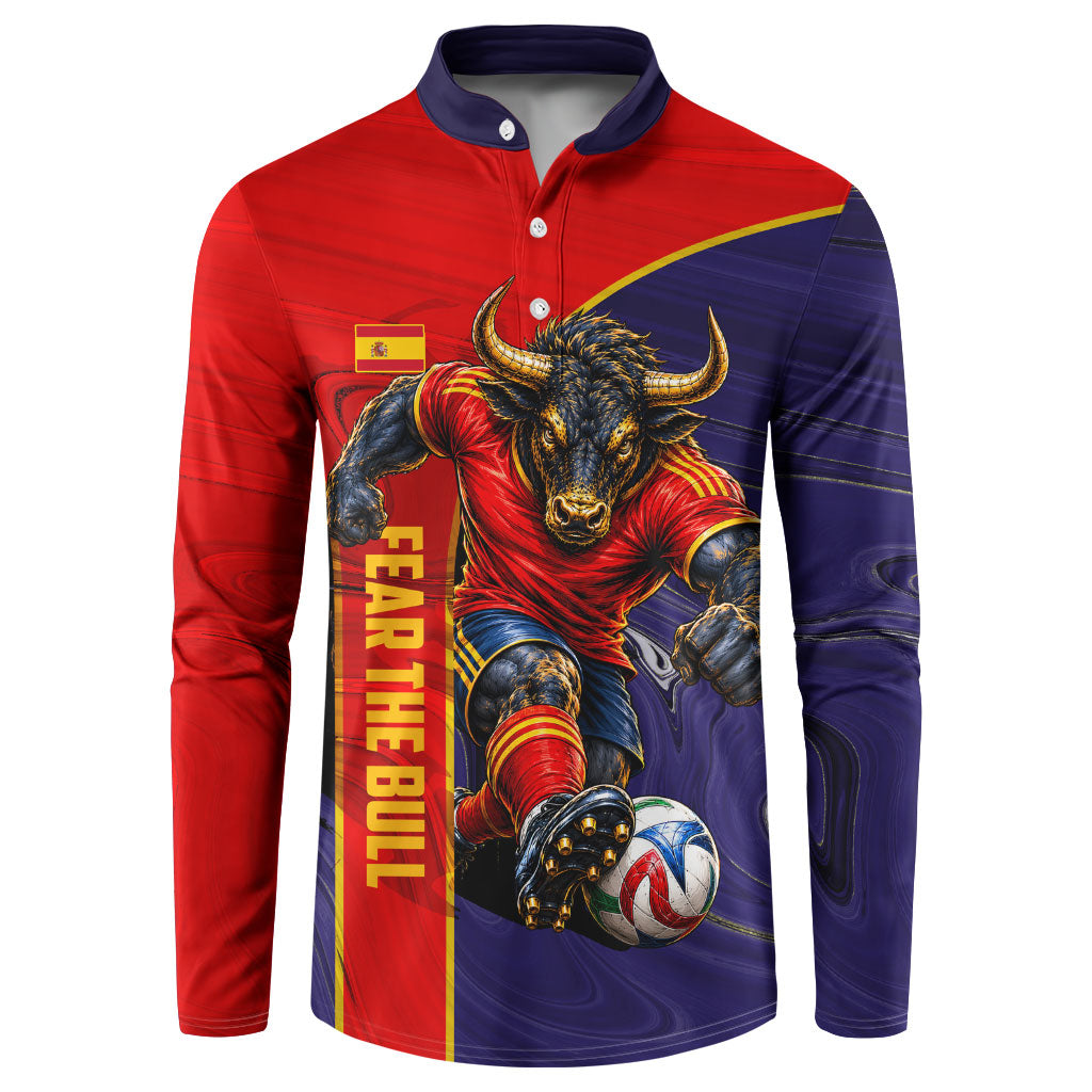 Personalized Spain Football Button Sweatshirt Fear the Bull Soccer Mascot Marble Art