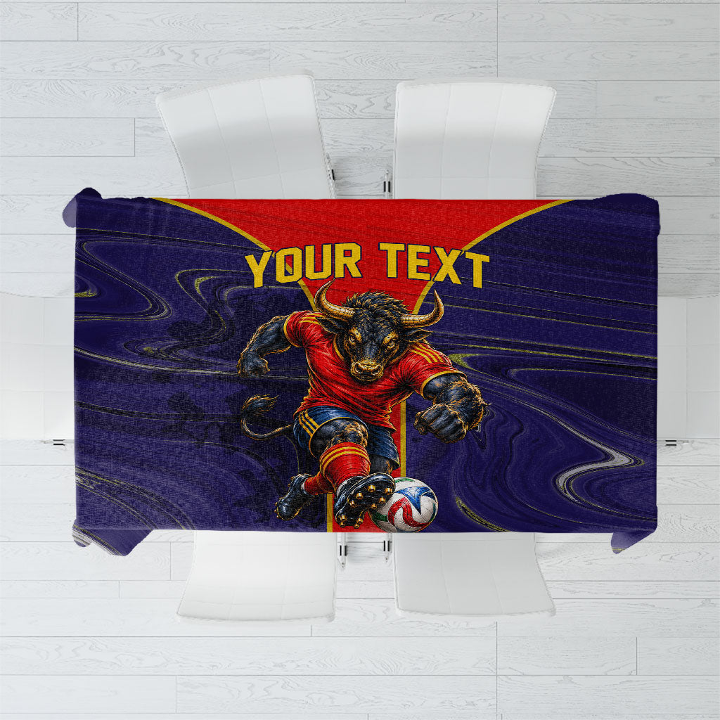 Personalized Spain Football Tablecloth Fear the Bull Soccer Mascot Marble Art