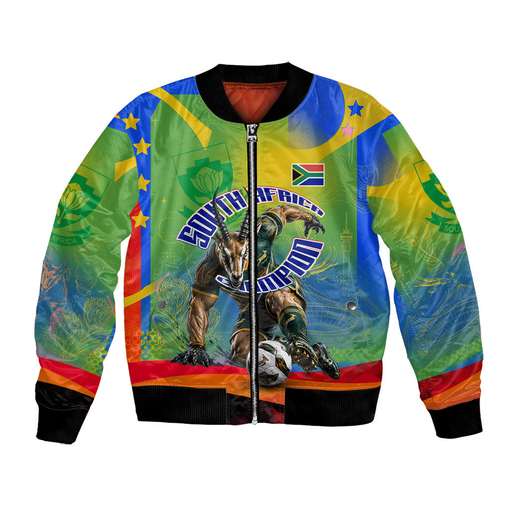 Personalized South Africa Football Bomber Jacket Springbok Champion Soccer Mascot Protea