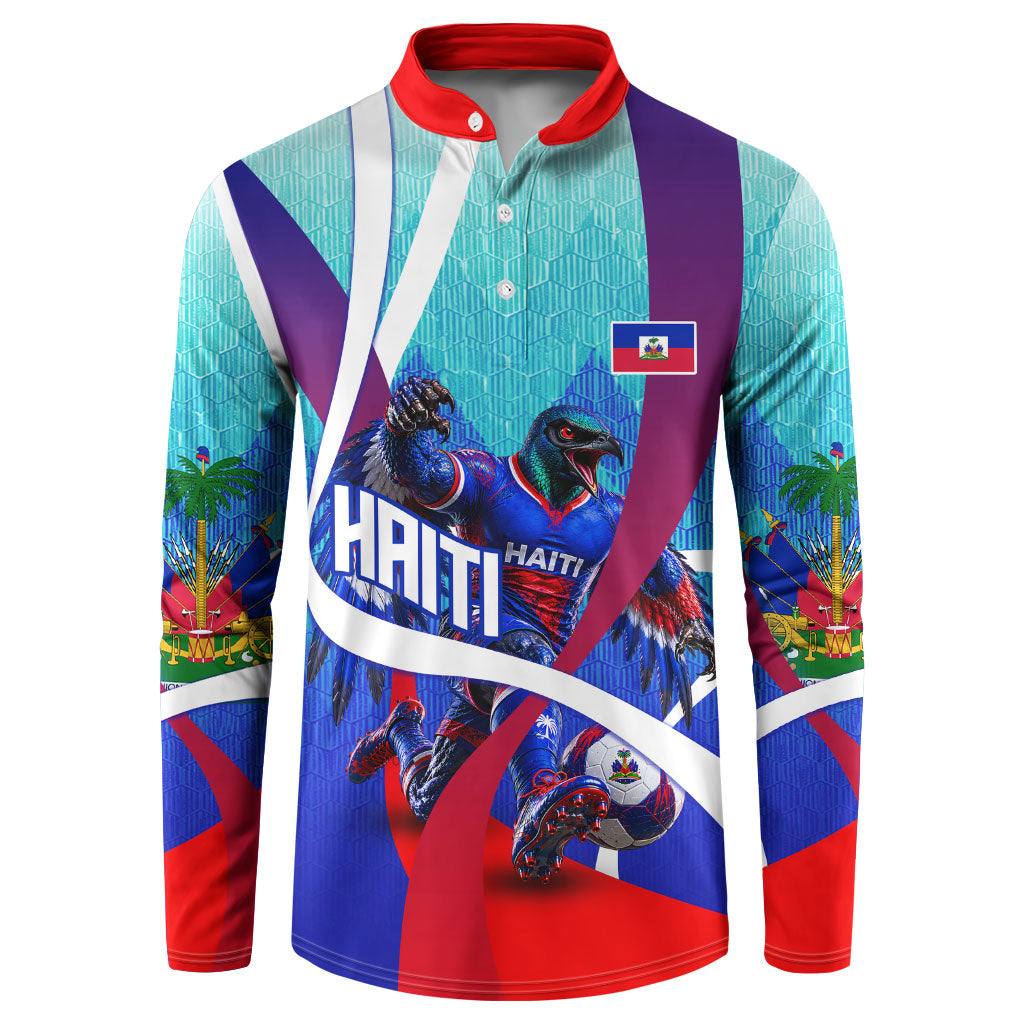 Personalized Haiti Football Button Sweatshirt Haitian Flag Trogon Bird Mascot