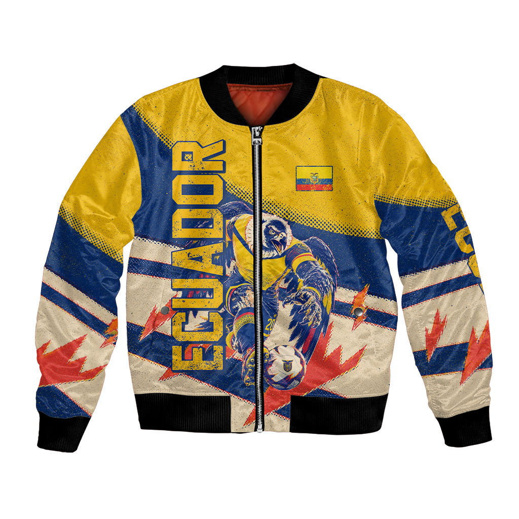 Personalized Ecuador Football Bomber Jacket Condor Vintage Grunge National Pride Soccer Mascot