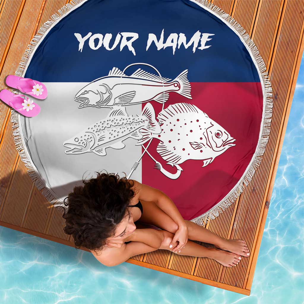 Custom Texas Fishing Beach Blanket Hooked Fish Graphic - Red White and Blue Theme - Wonder Print Shop