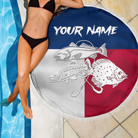 Custom Texas Fishing Beach Blanket Hooked Fish Graphic - Red White and Blue Theme - Wonder Print Shop