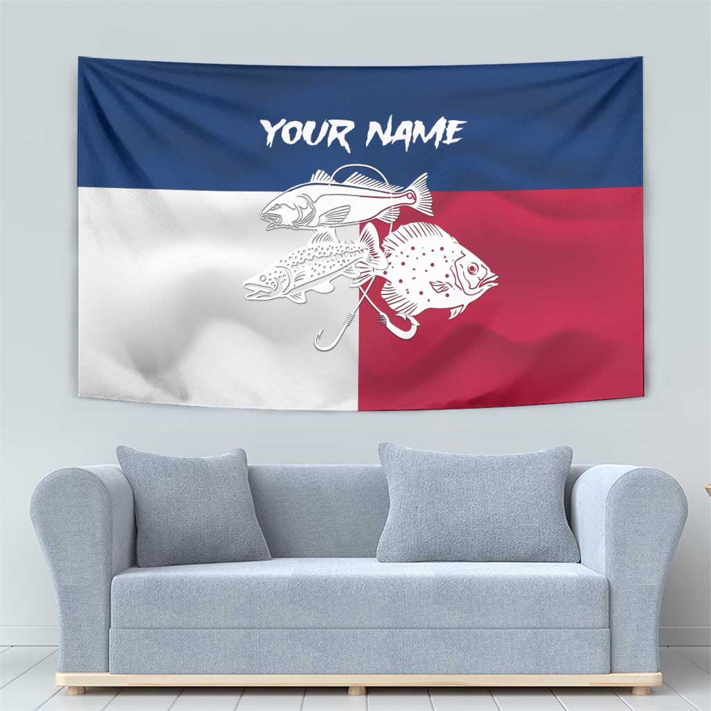 Custom Texas Fishing Tapestry Hooked Fish Graphic - Red White and Blue Theme - Wonder Print Shop
