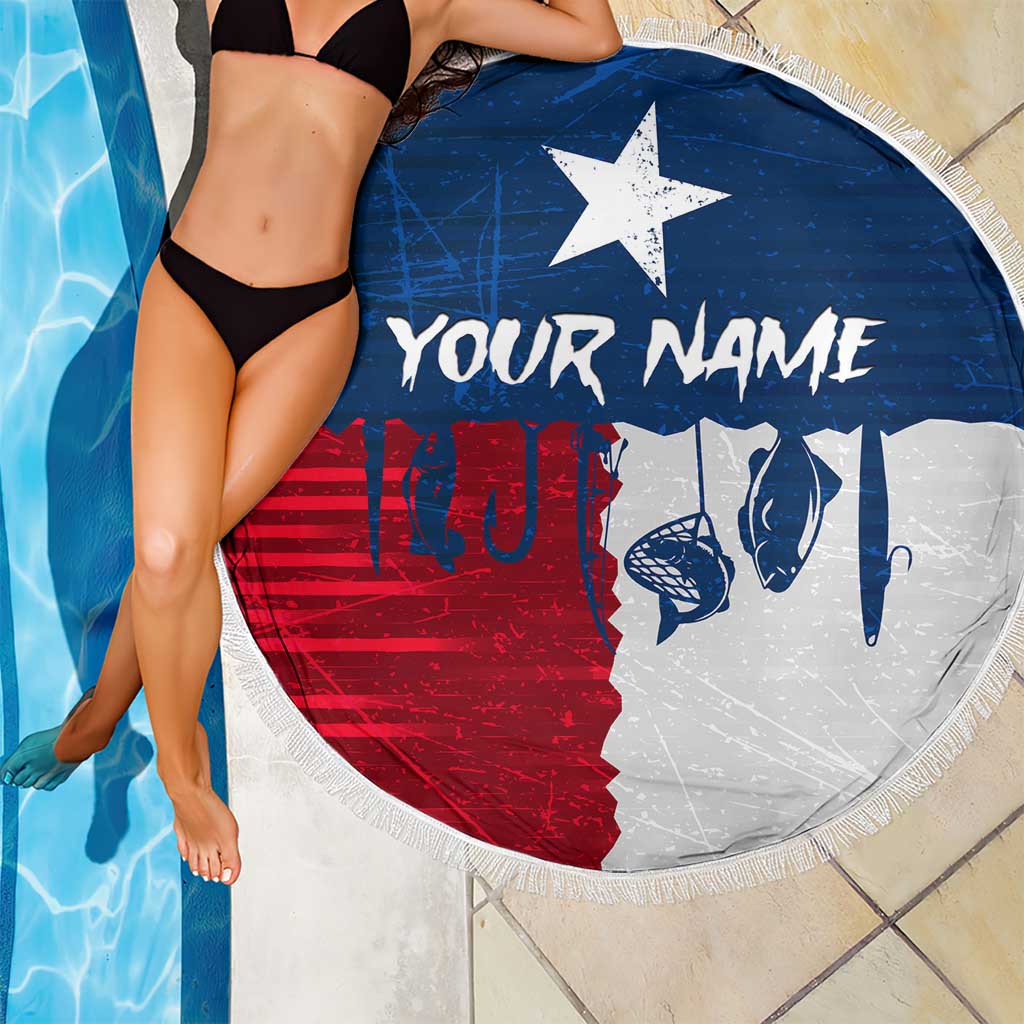 Flag Texas Fishing Beach Blanket Personalized Hanging Fish and Hooks Graphic - Wonder Print Shop