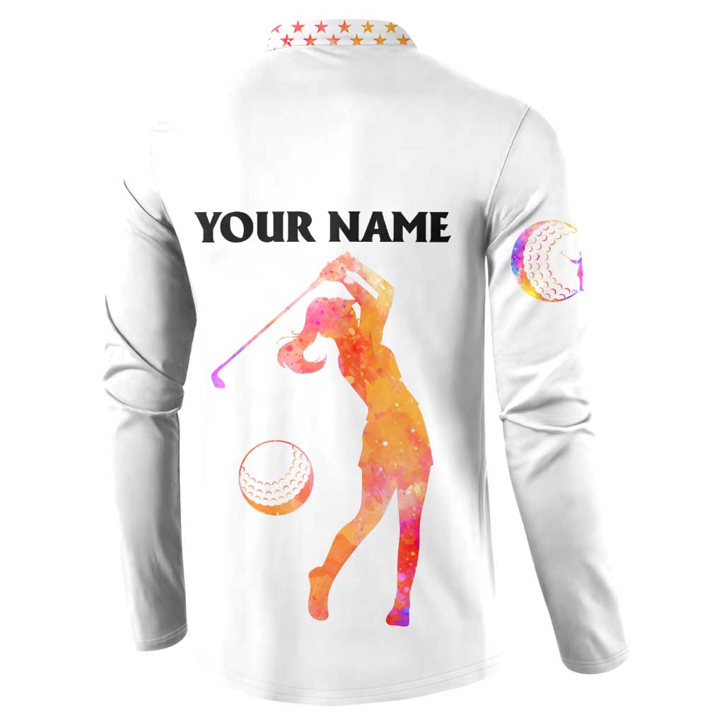 White back sweatshirt with large 'YOUR NAME', golfer silhouette and baseball/ball graphics