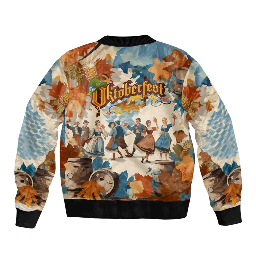 Oktoberfest Bomber Jacket with Beer Mug Illustration White Diamond Pattern - Wonder Print Shop