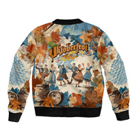 Oktoberfest Bomber Jacket with Beer Mug Illustration White Diamond Pattern - Wonder Print Shop