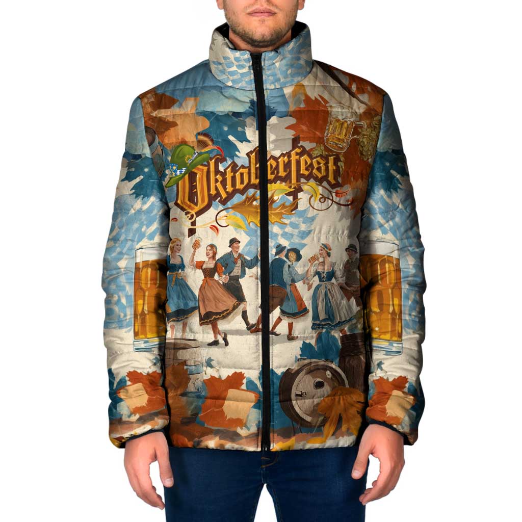 Oktoberfest Padded Jacket with Beer Mug Illustration White Diamond Pattern - Wonder Print Shop