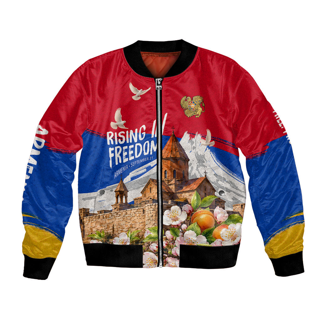 Personalized Armenia Heritage Bomber Jacket Ararat Monastery Rising In Freedom Patriotic Doves