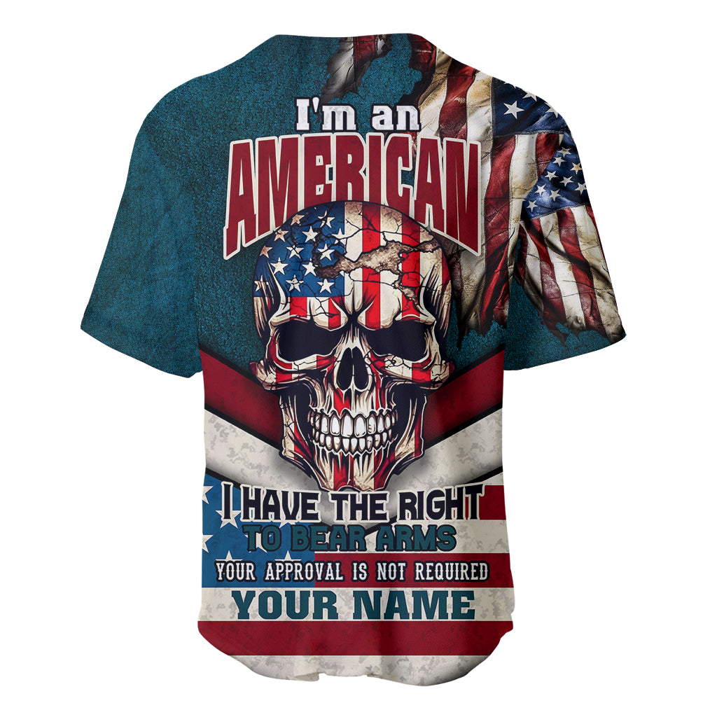 American Flag Skull Baseball Jersey I'm an American I Have The Right To Bear Arms Your Approval Is Not Required - Wonder Print Shop