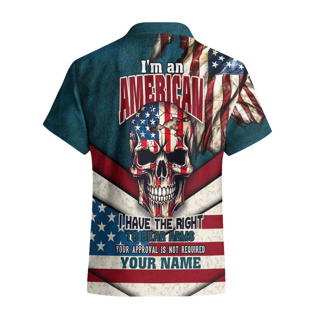 American Flag Skull Hawaiian Shirt I'm an American I Have The Right To Bear Arms Your Approval Is Not Required - Wonder Print Shop