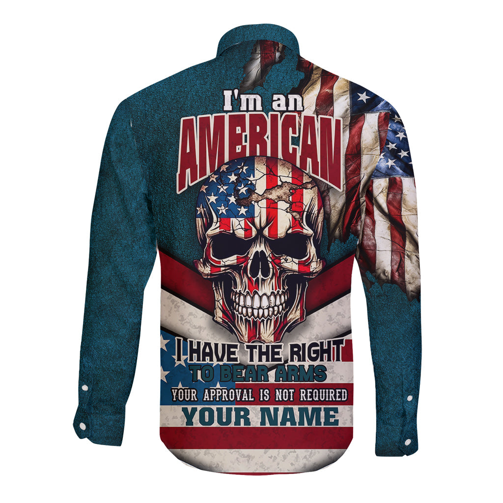 American Flag Skull Long Sleeve Button Shirt I'm an American I Have The Right To Bear Arms Your Approval Is Not Required - Wonder Print Shop