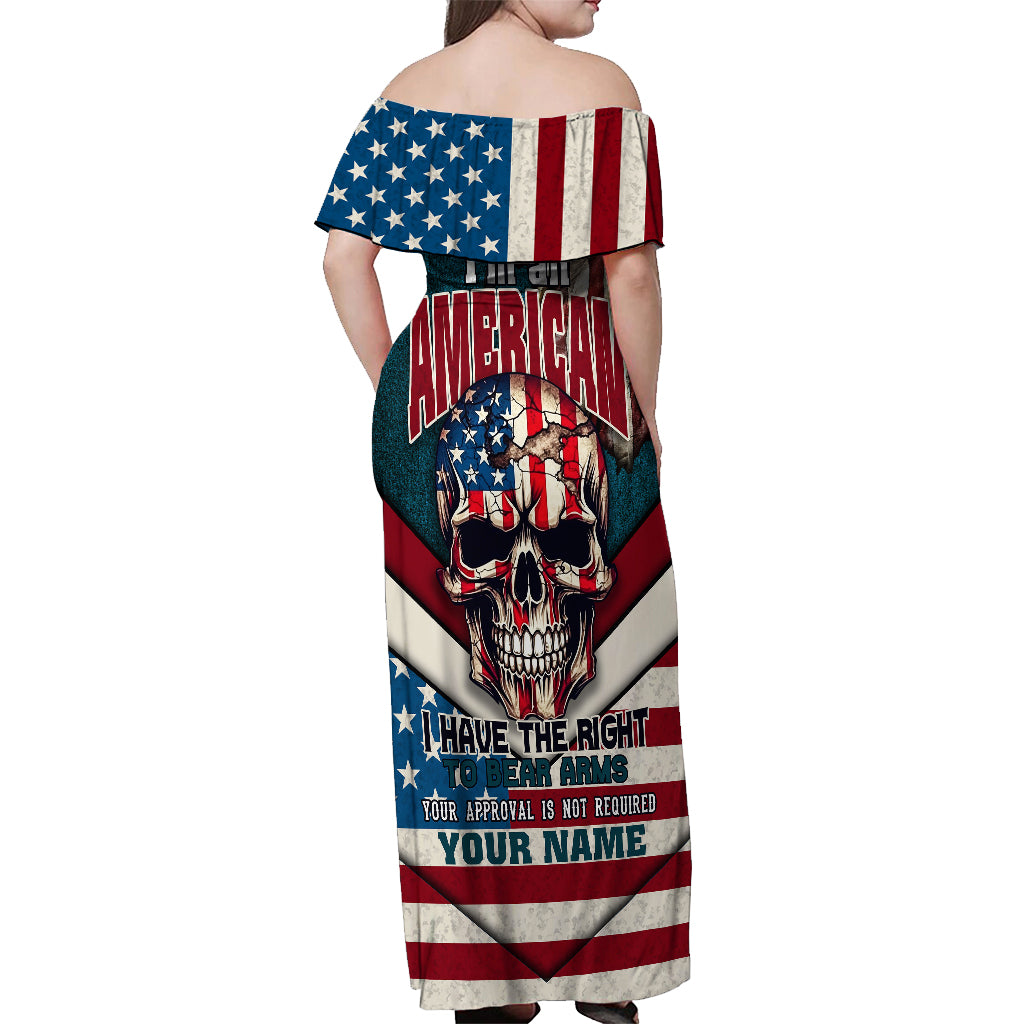 American Flag Skull Off Shoulder Maxi Dress I'm an American I Have The Right To Bear Arms Your Approval Is Not Required - Wonder Print Shop