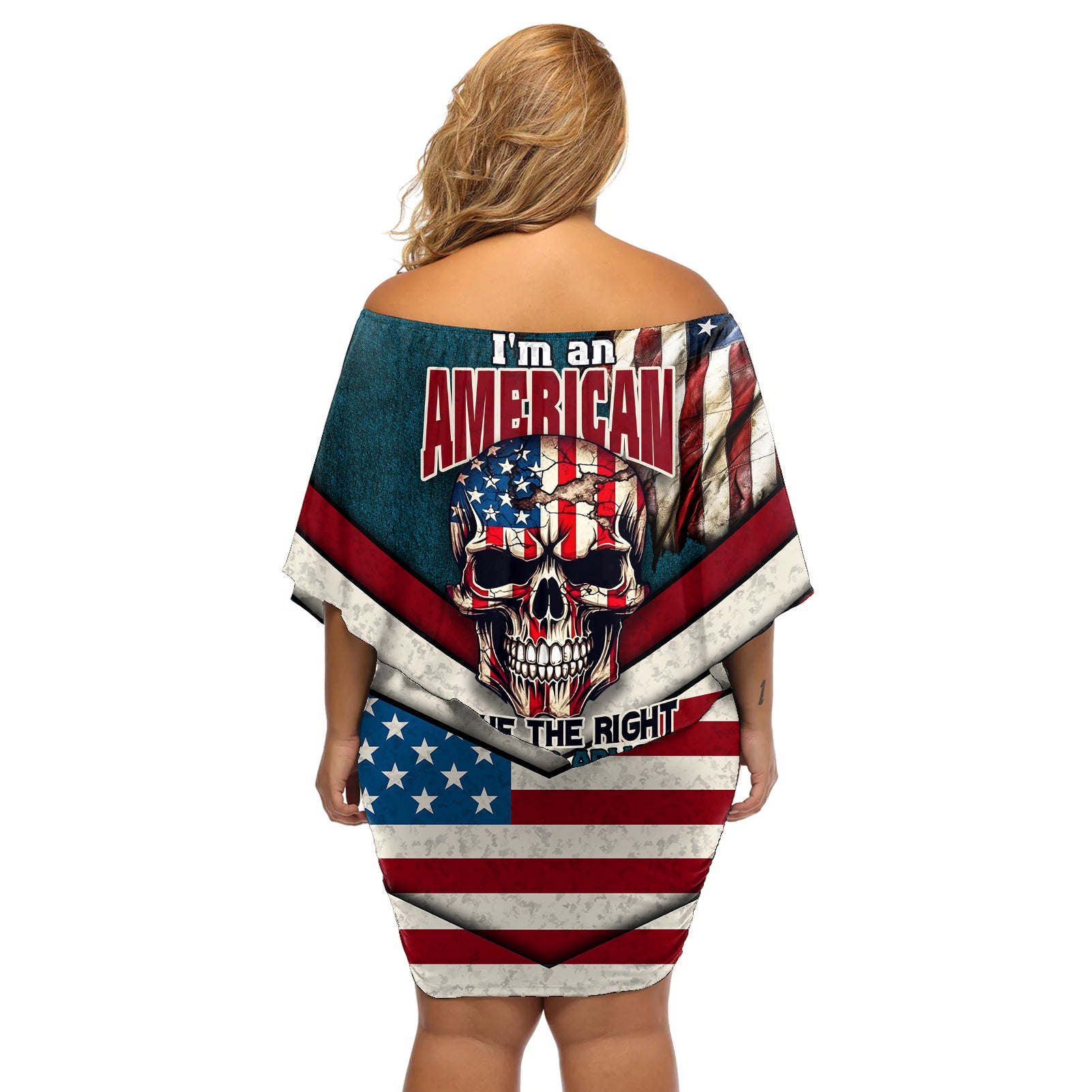 American Flag Skull Off Shoulder Short Dress I'm an American I Have The Right To Bear Arms Your Approval Is Not Required - Wonder Print Shop