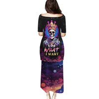 Black long dress with skull crown back print and galaxy pattern skirt