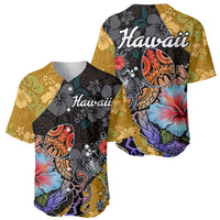 Hawaiian baseball jersey, multicolor tropical gradient with Hawaii logo and hibiscus
