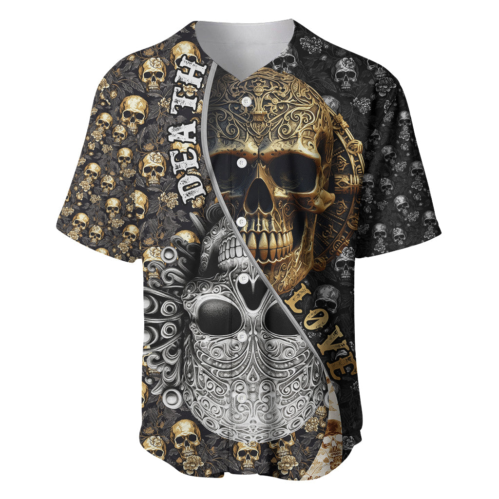 Skull Pattern Baseball Jersey Love and Death - Wonder Print Shop