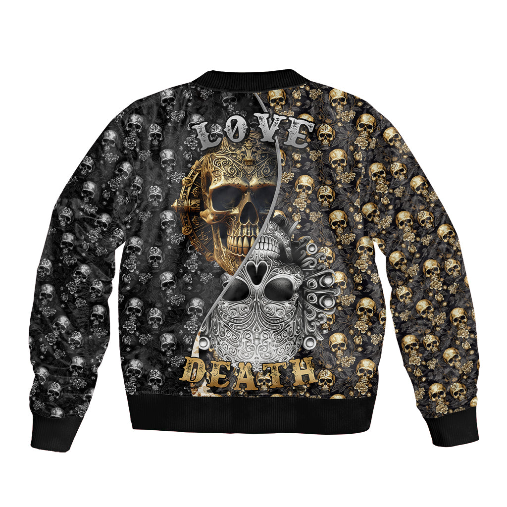 Skull-pattern bomber jacket with ribbed collar and hem, Love Death back graphic