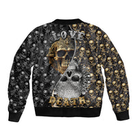 Skull-pattern bomber jacket with ribbed collar and hem, Love Death back graphic