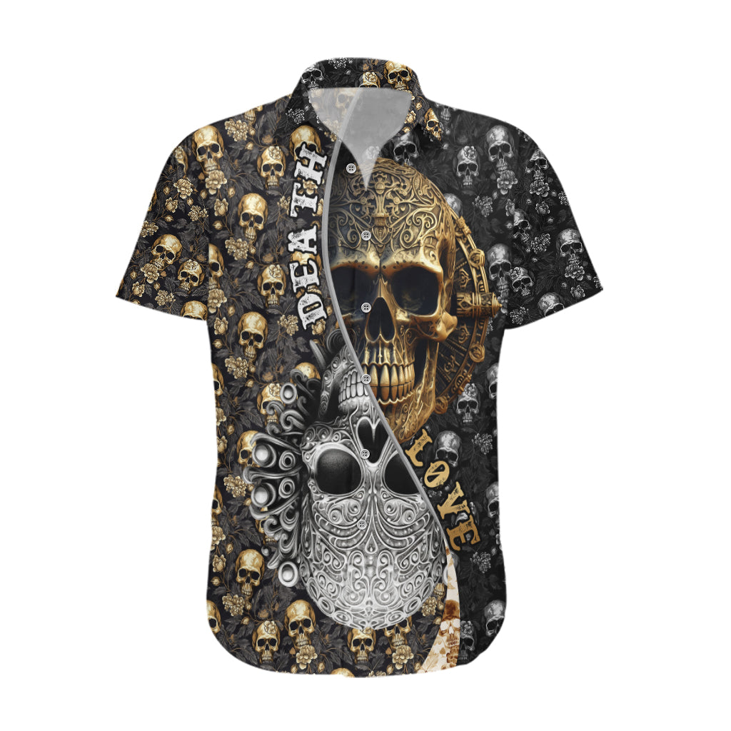 Skull Pattern Hawaiian Shirt Love and Death - Wonder Print Shop