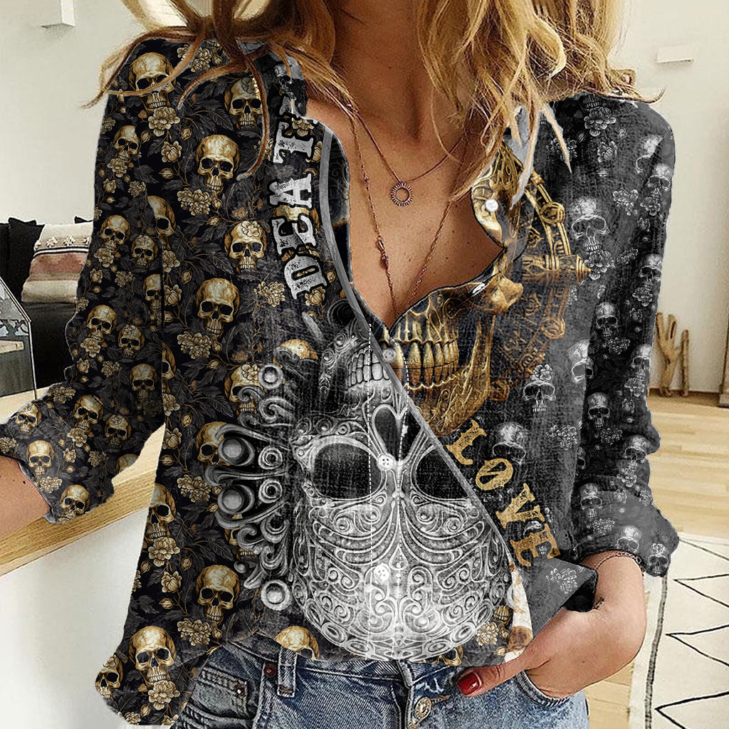 skull-pattern-women-casual-shirt-love-and-death