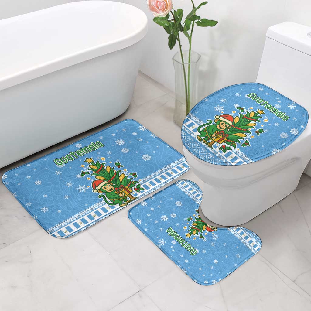 Guatemala Christmas Bathroom Set with Blue Christmas Monkey Tree Snowman and Snowflake - Wonder Print Shop