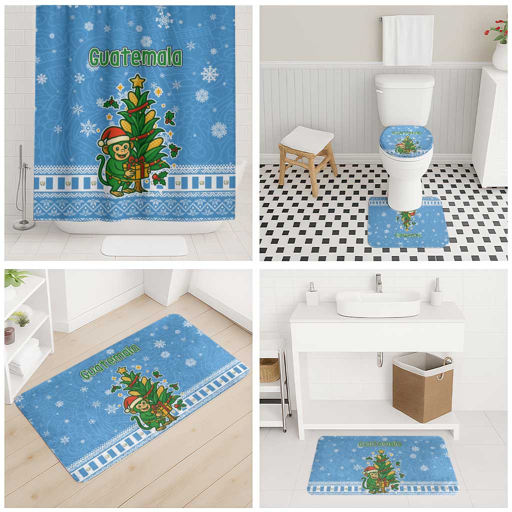 Guatemala Christmas Bathroom Set with Blue Christmas Monkey Tree Snowman and Snowflake - Wonder Print Shop
