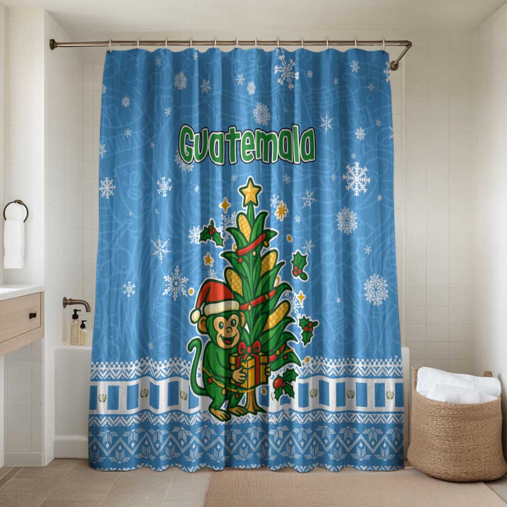 Guatemala Christmas Bathroom Set with Blue Christmas Monkey Tree Snowman and Snowflake - Wonder Print Shop