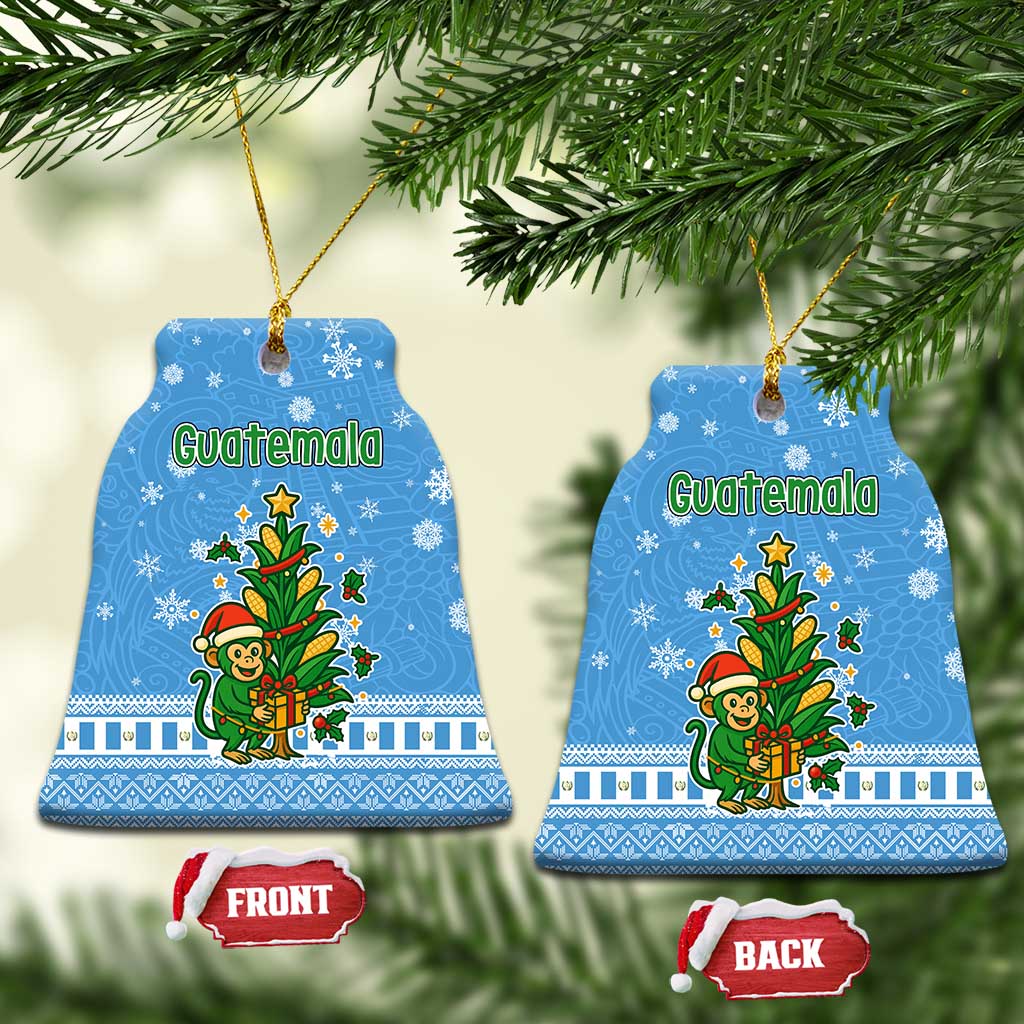 Guatemala Christmas Ceramic Ornament with Blue Christmas Monkey Tree Snowman and Snowflake - Wonder Print Shop