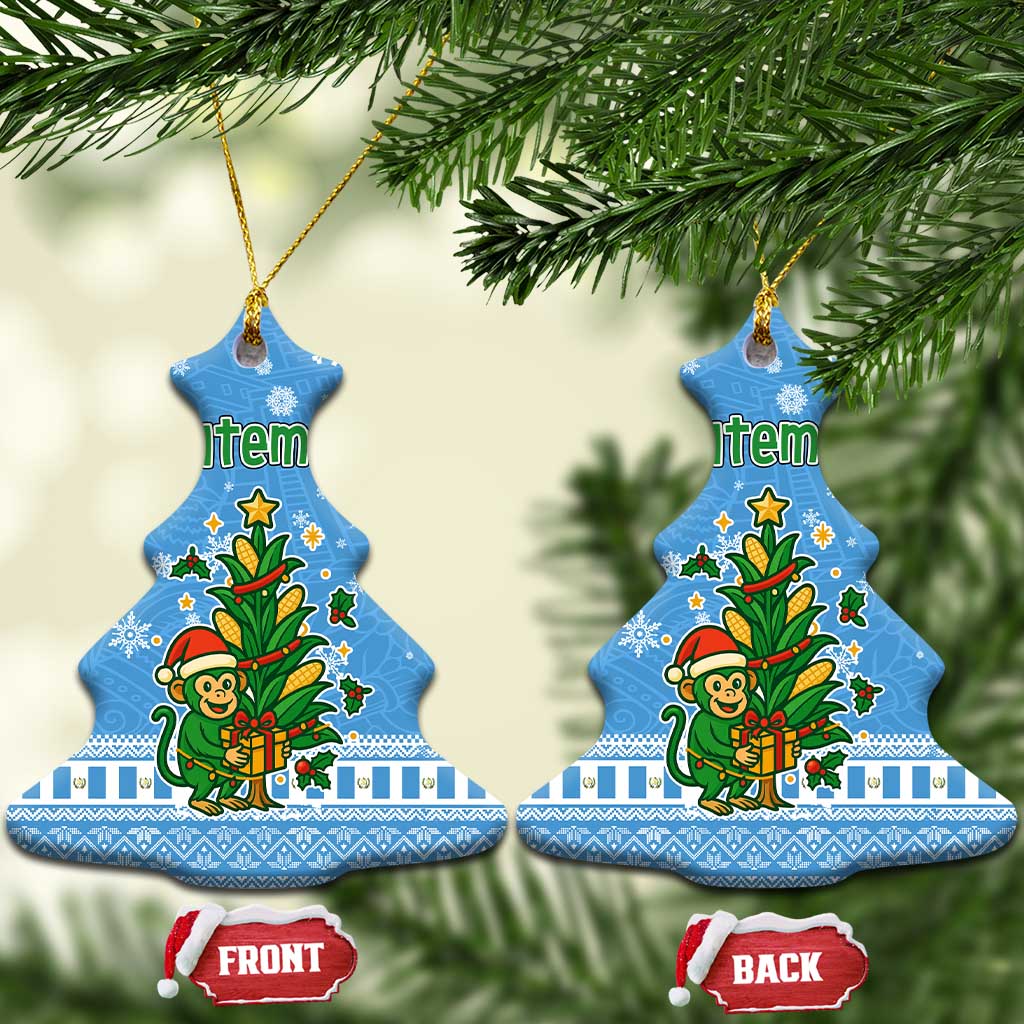 Guatemala Christmas Ceramic Ornament with Blue Christmas Monkey Tree Snowman and Snowflake - Wonder Print Shop