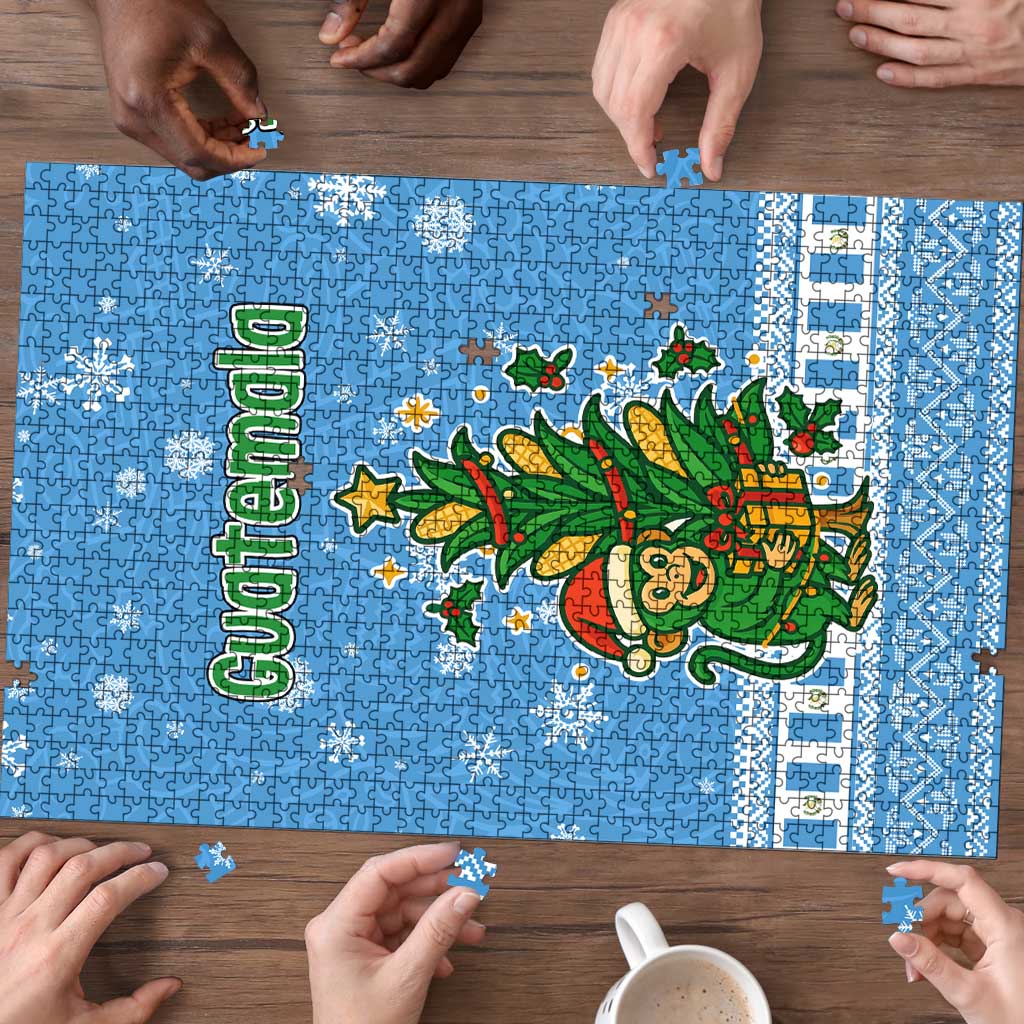 Guatemala Christmas Puzzle with Blue Christmas Monkey Tree Snowman and Snowflake - Wonder Print Shop
