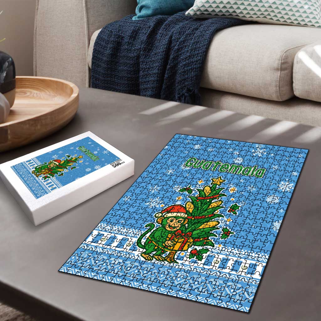 Guatemala Christmas Puzzle with Blue Christmas Monkey Tree Snowman and Snowflake - Wonder Print Shop